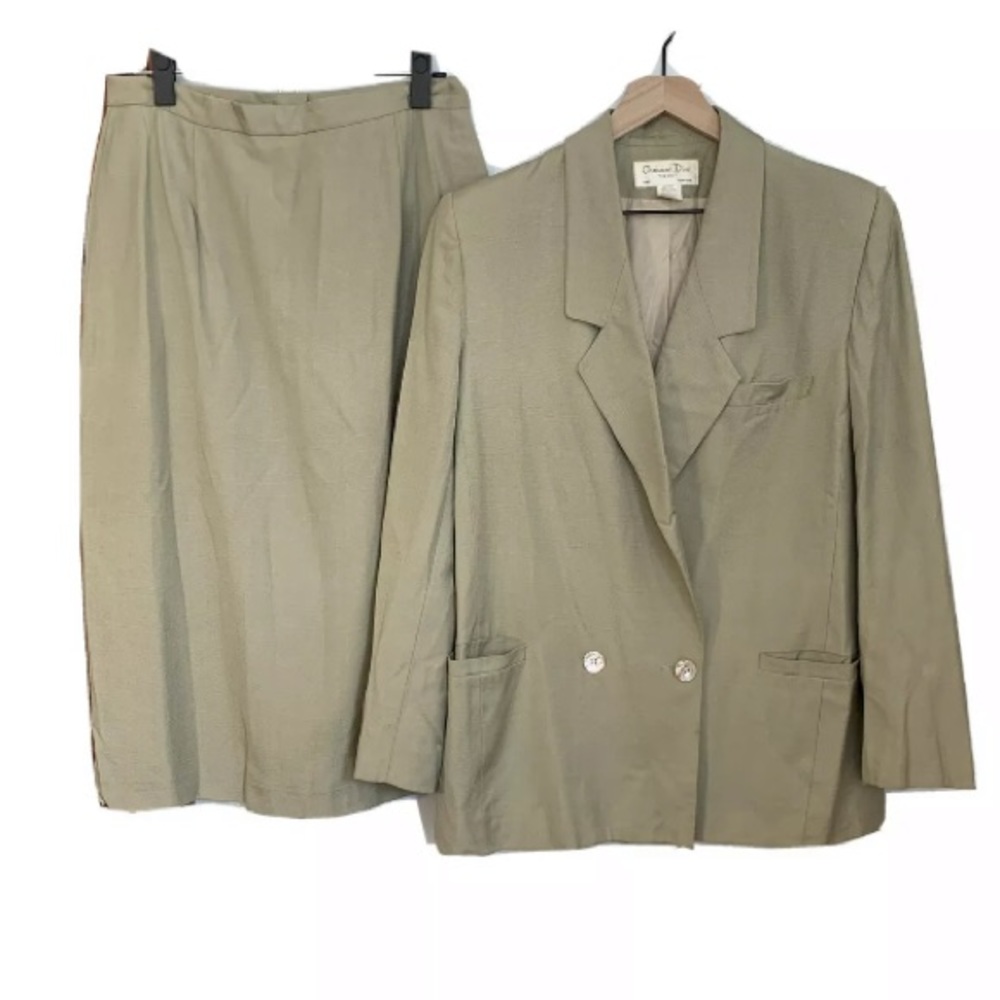 Vintage Christian Dior Tan 2 pc Rayon Skirt Suit